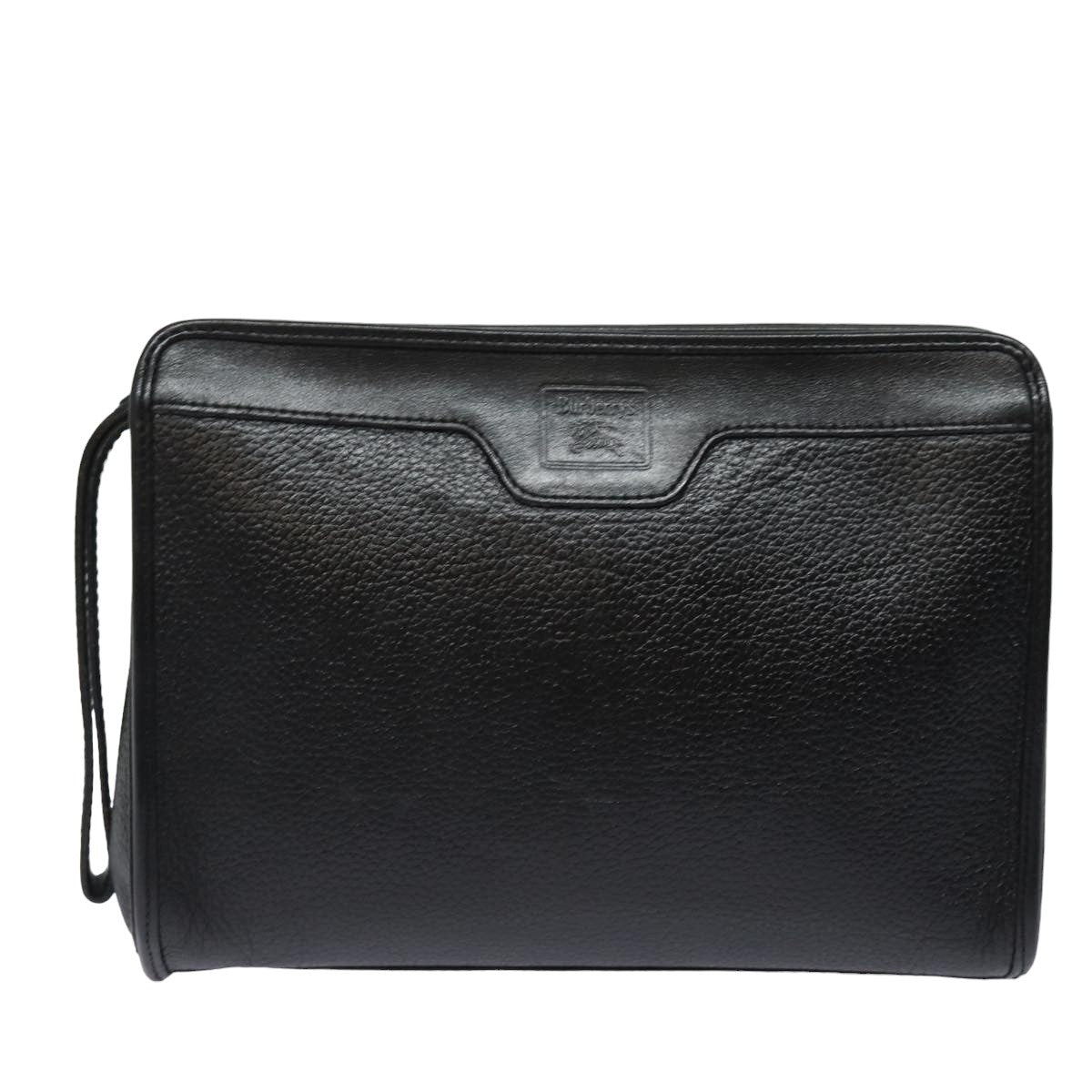 Burberrys Clutch Bag Leather Black Auth bs15805