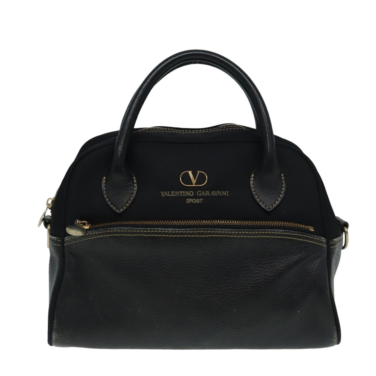 VALENTINO Hand Bag Nylon Leather Black Auth bs15842