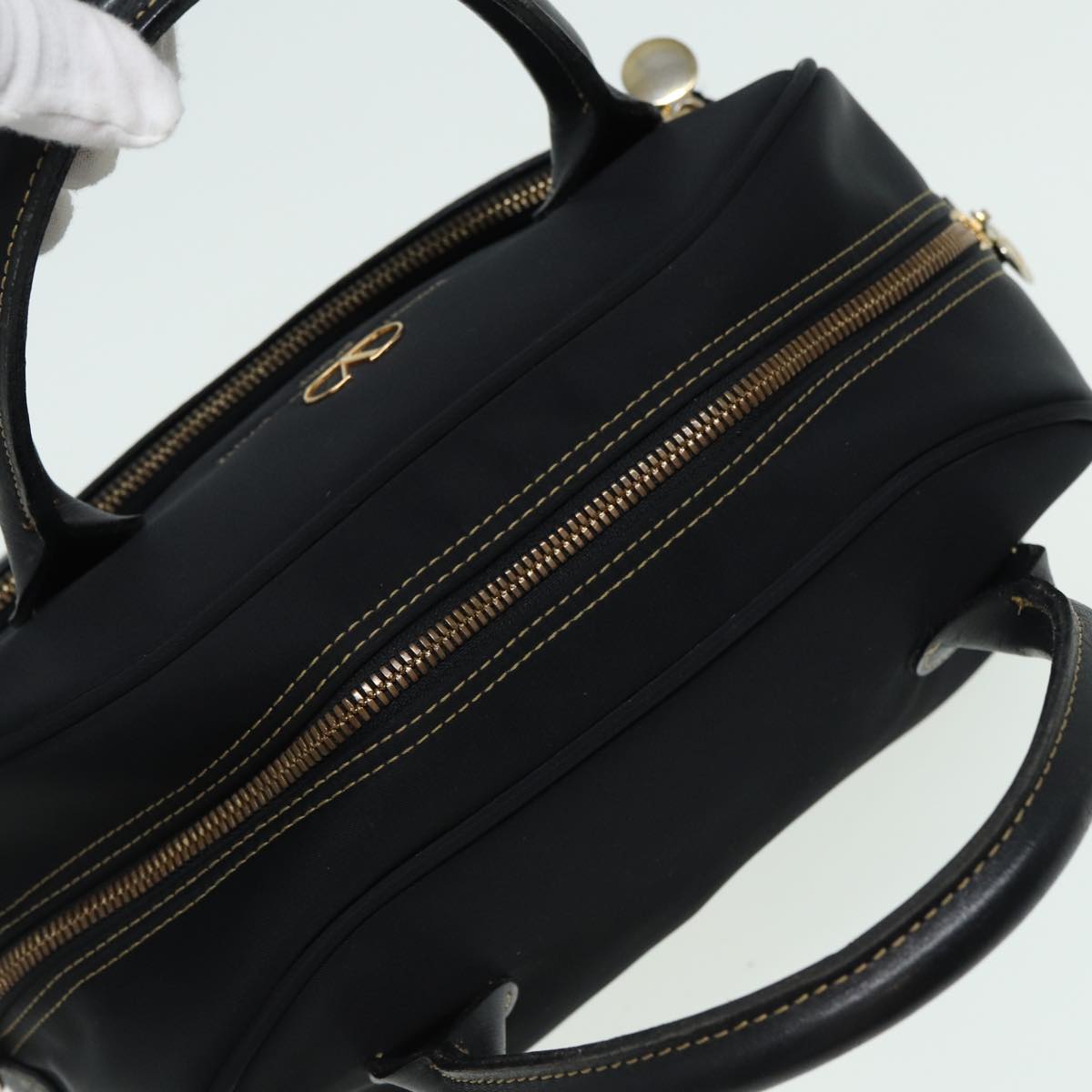 VALENTINO Hand Bag Nylon Leather Black Auth bs15842