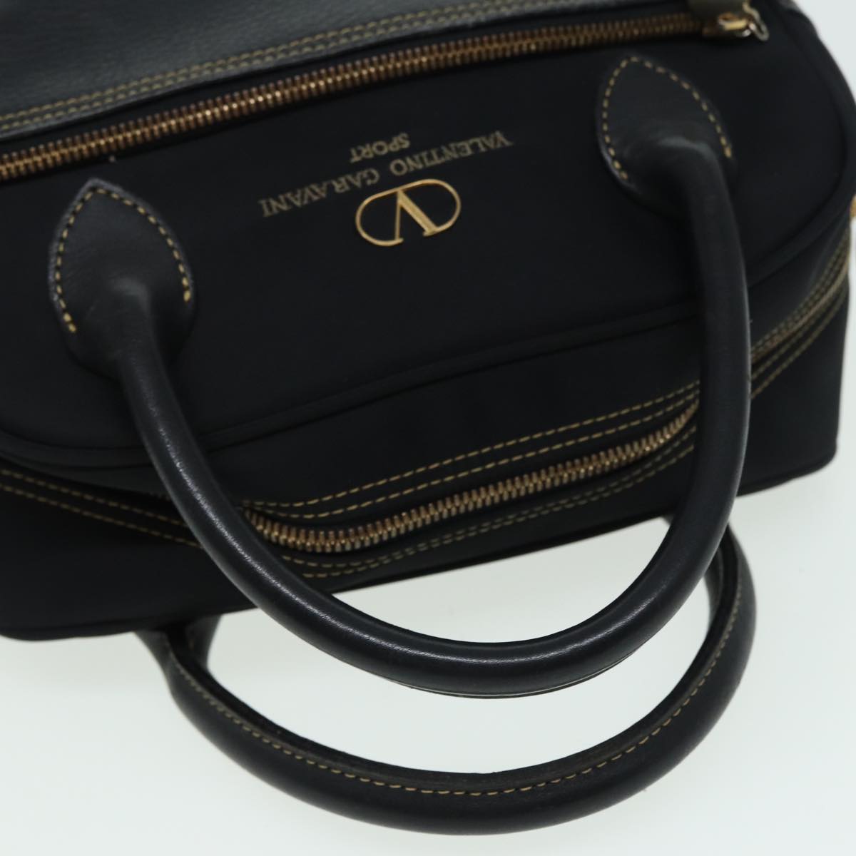 VALENTINO Hand Bag Nylon Leather Black Auth bs15842