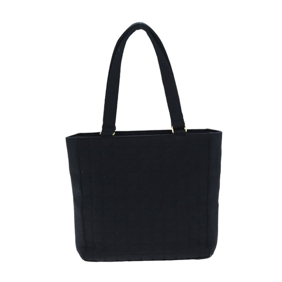 CHANEL Choco Bar Tote Bag Cotton Black CC Auth bs15847