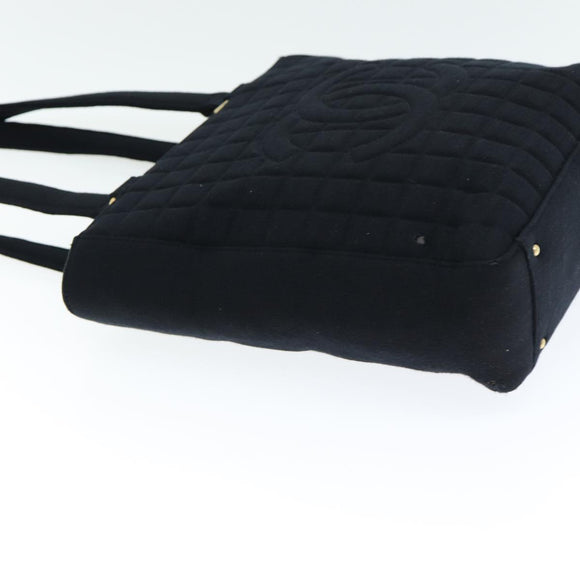 CHANEL Choco Bar Tote Bag Cotton Black CC Auth bs15847