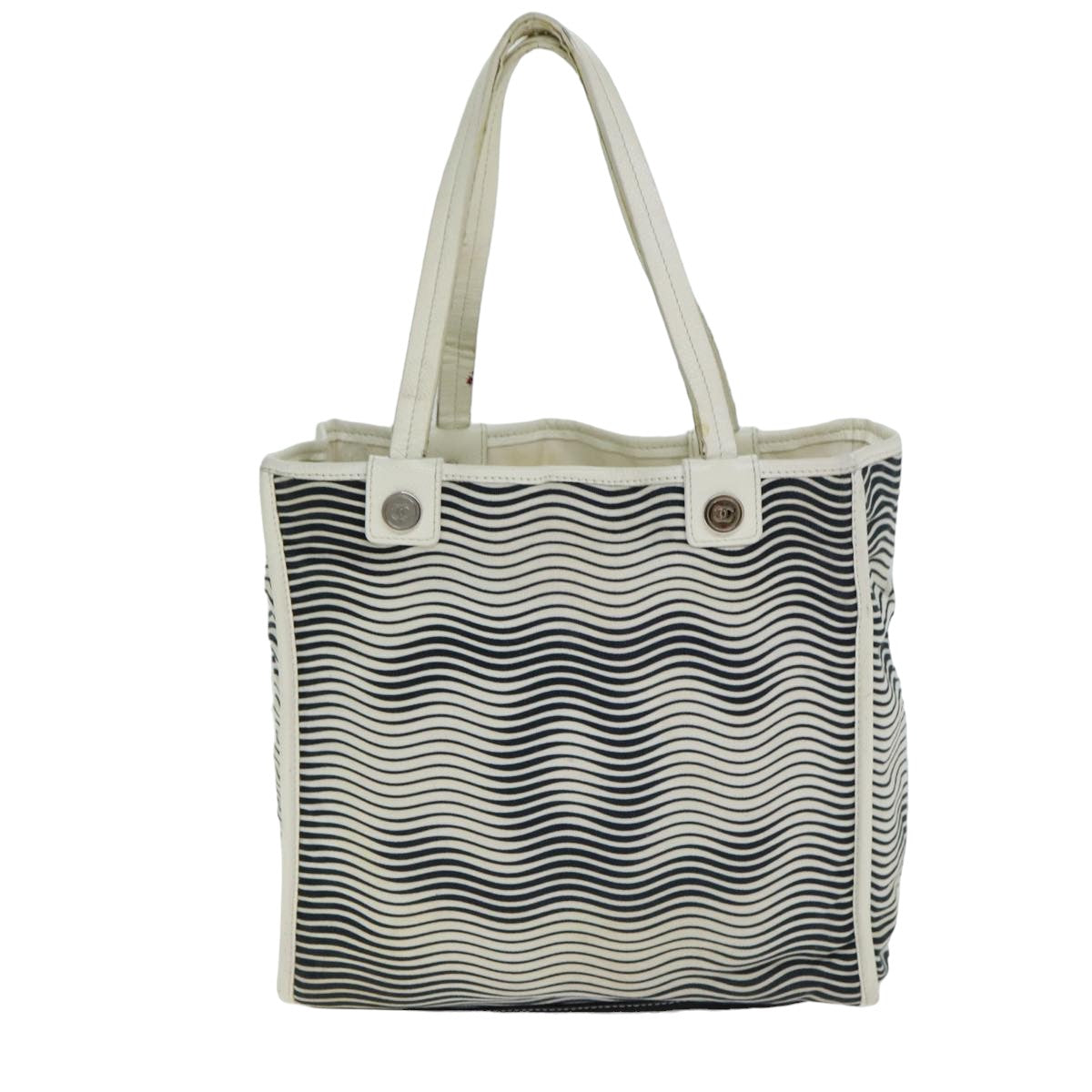 CHANEL Tote Bag Canvas White CC Auth bs15848 - 0