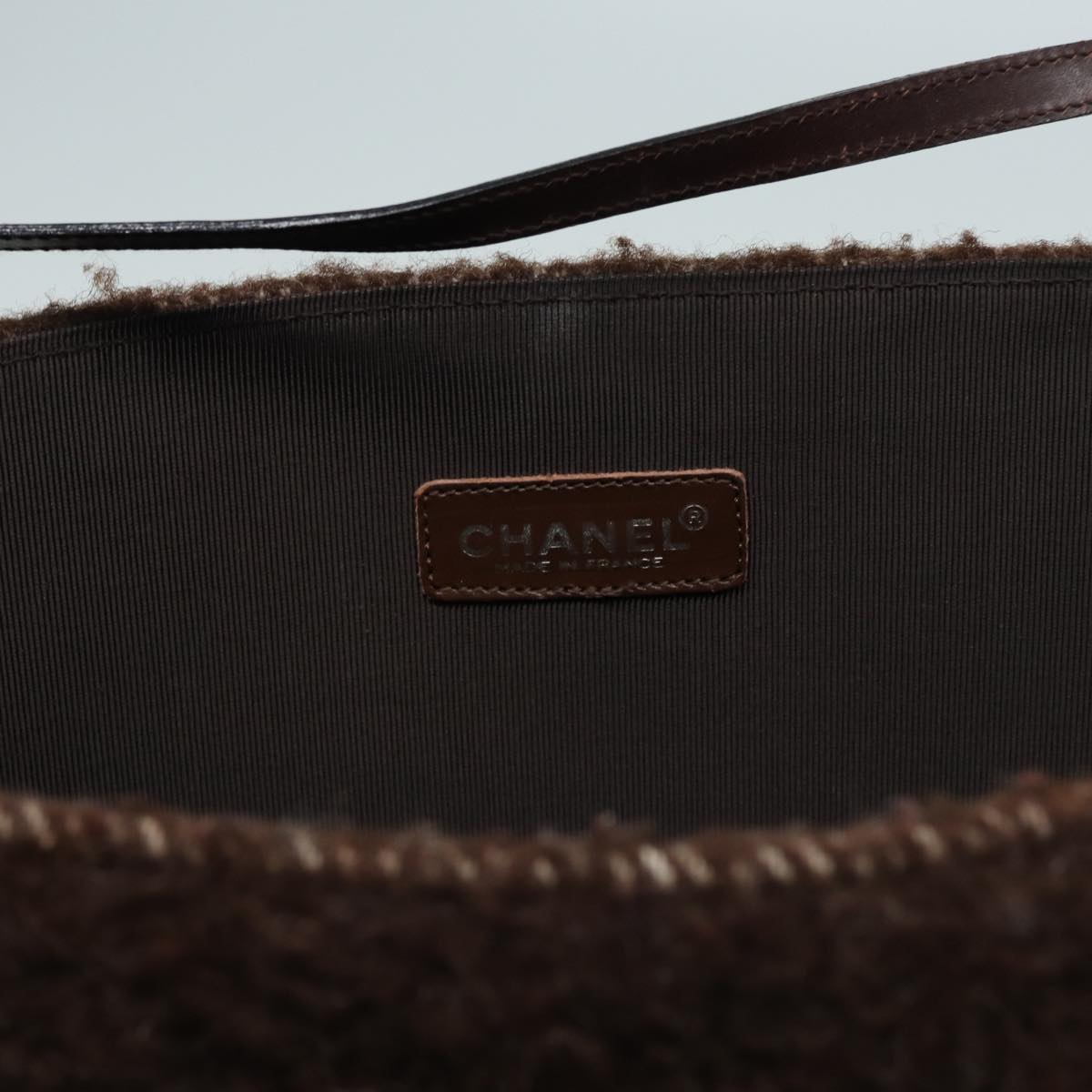 CHANEL Tote Bag Wool Brown CC Auth bs15852