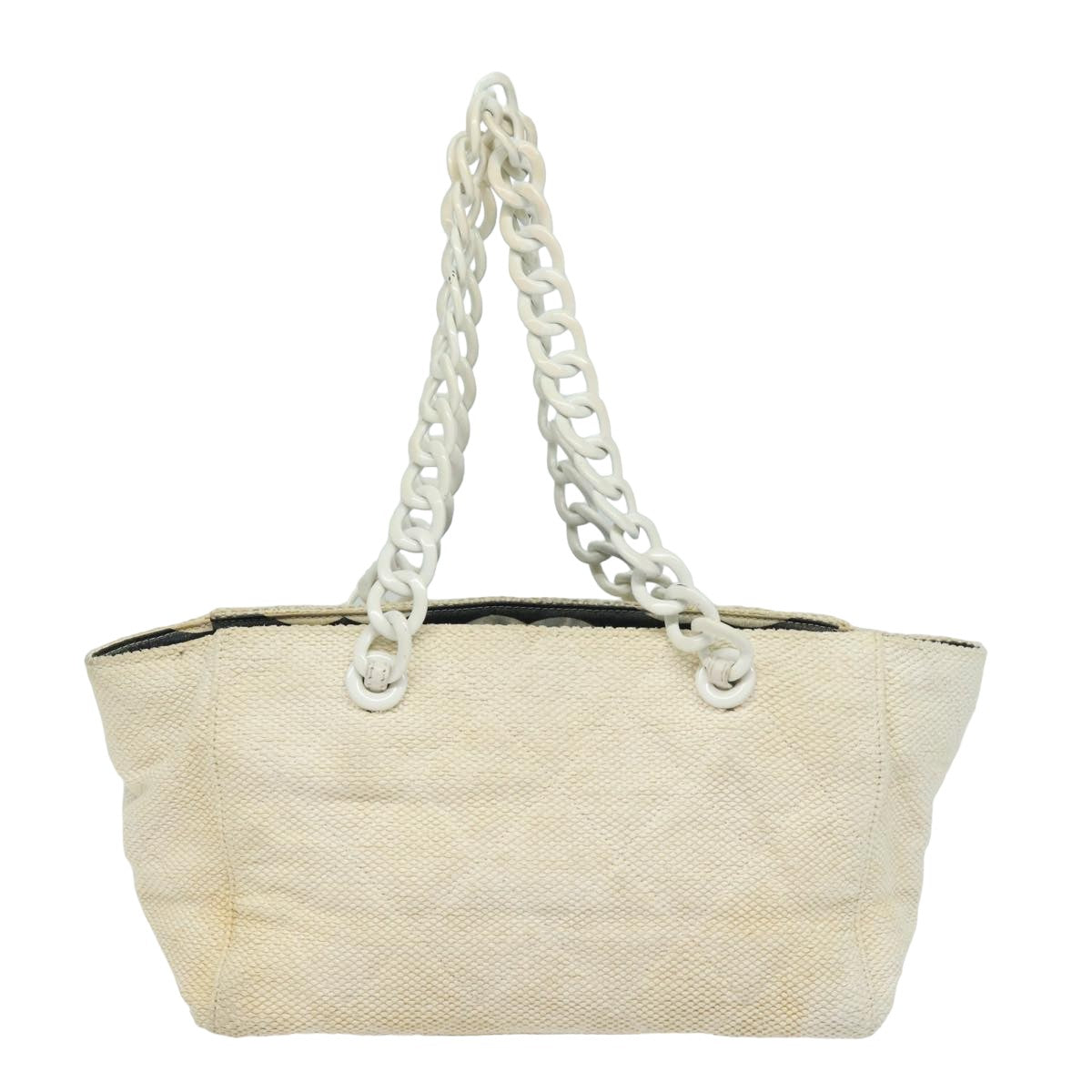 CHANEL Matelasse Chain Tote Bag Raffia White CC Auth bs15861 - 0