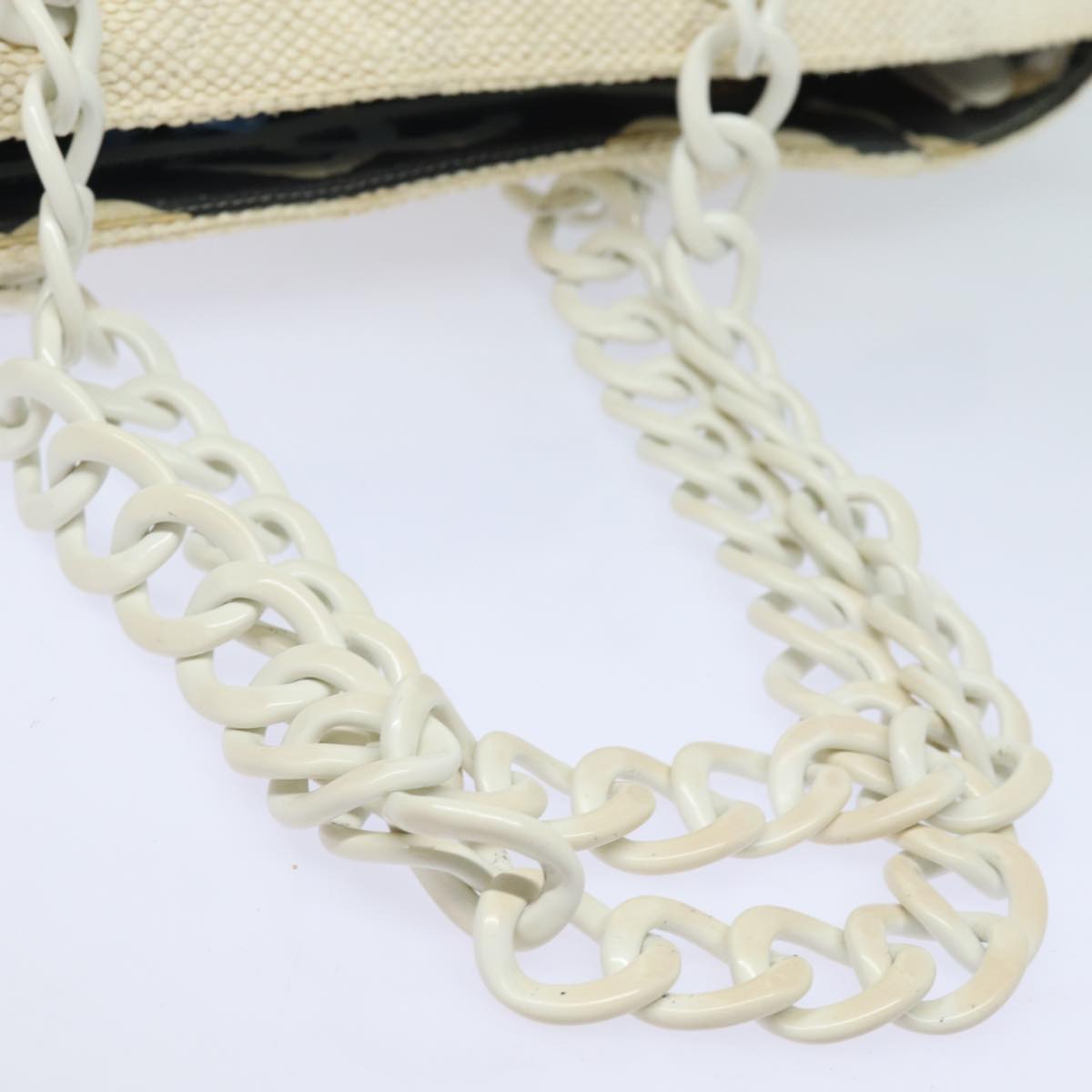 CHANEL Matelasse Chain Tote Bag Raffia White CC Auth bs15861