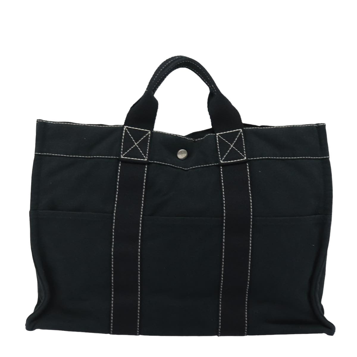 HERMES Deauville Line MM Tote Bag Canvas Black Auth bs15865