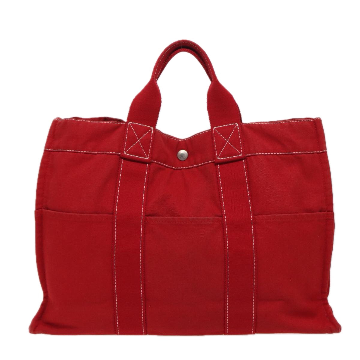 HERMES Deauville Line MM Tote Bag Canvas Red Auth bs15866 - 0