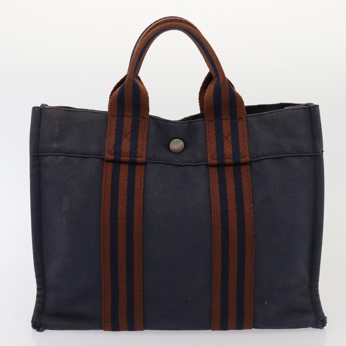 HERMES Fourre Tout Tote Bag Canvas 3Set Navy Gray khaki Auth bs15872