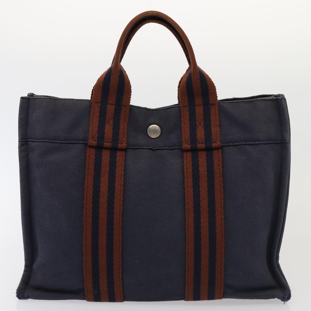 HERMES Fourre Tout Tote Bag Canvas 3Set Navy Gray khaki Auth bs15872