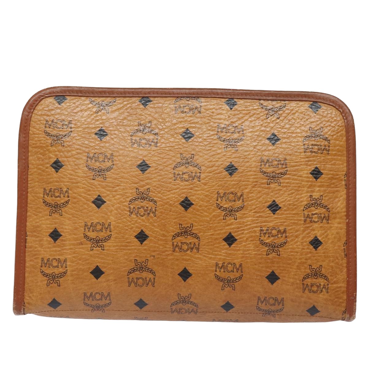 MCM Vicetos Logogram Clutch Bag PVC Leather Brown Auth bs15873