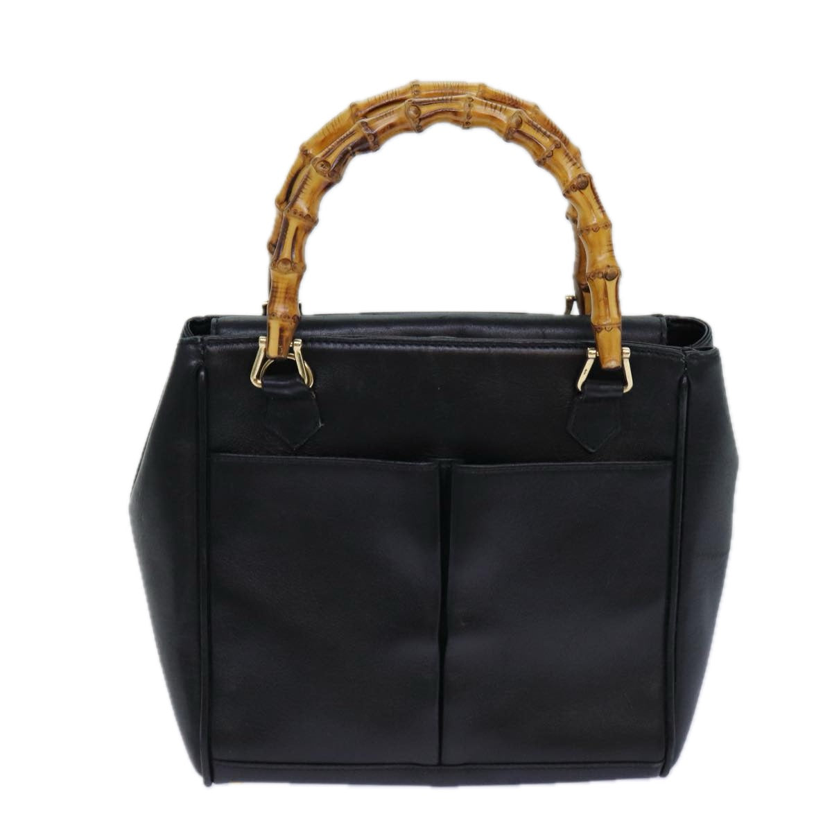 GUCCI Bamboo Hand Bag Leather 2way Black Auth bs15878