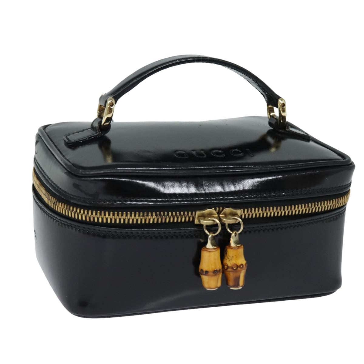 GUCCI Bamboo Vanity Hand Bag Enamel Black Auth bs15879