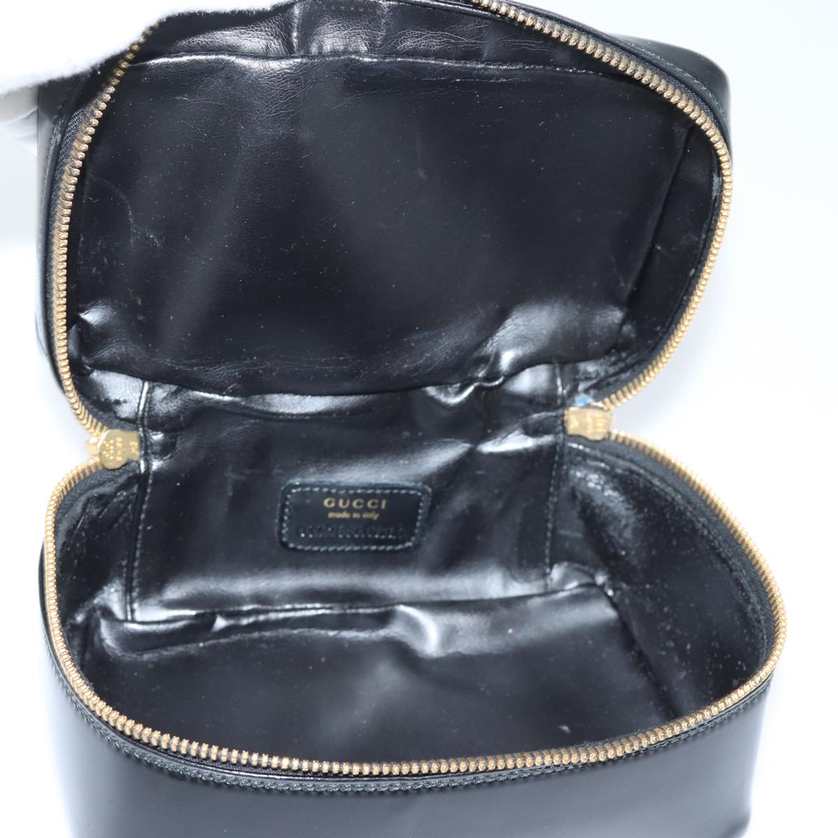 GUCCI Bamboo Vanity Hand Bag Enamel Black Auth bs15879