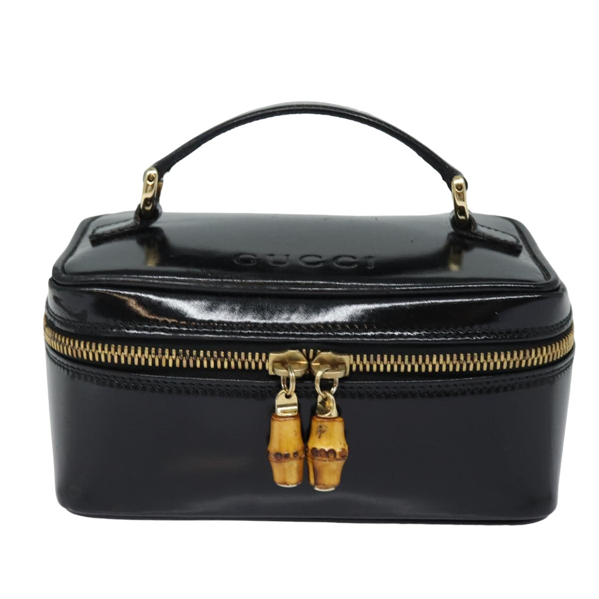 GUCCI Bamboo Vanity Hand Bag Enamel Black Auth bs15879