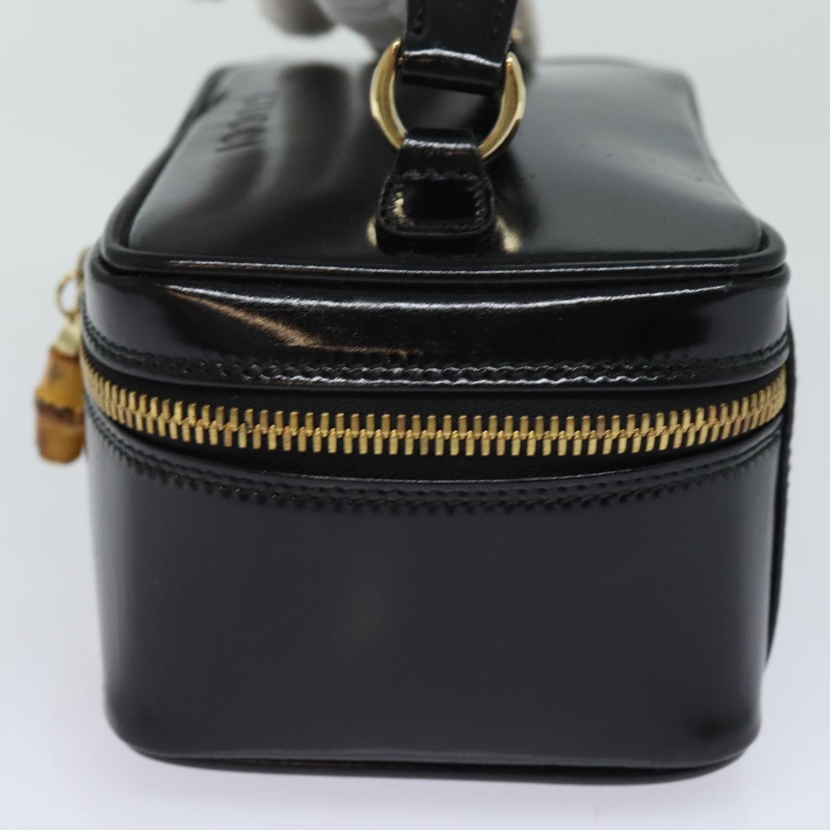 GUCCI Bamboo Vanity Hand Bag Enamel Black Auth bs15879