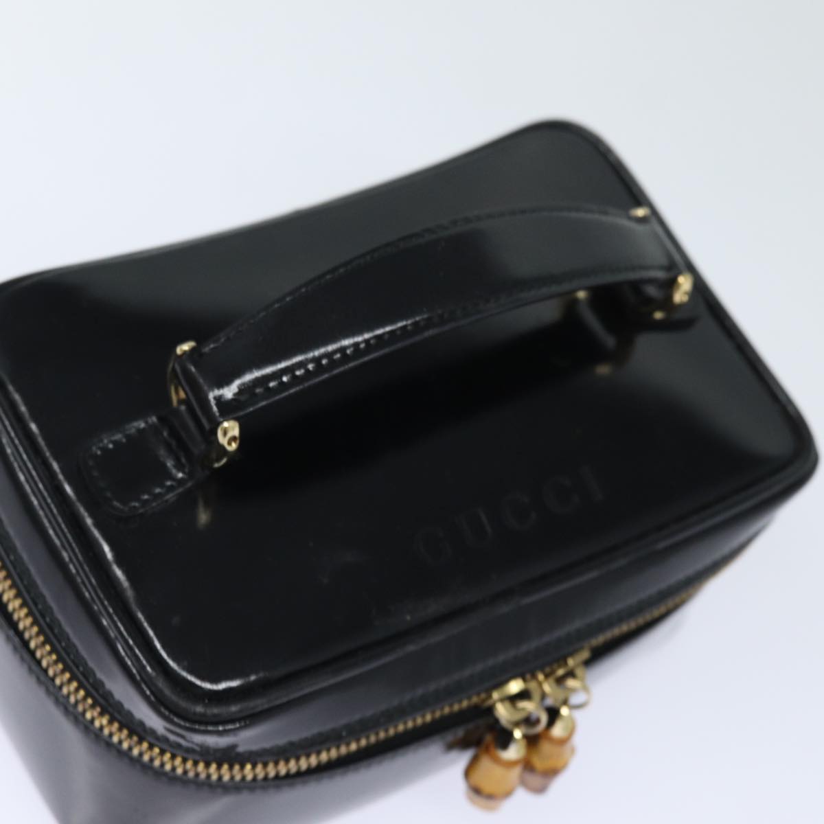 GUCCI Bamboo Vanity Hand Bag Enamel Black Auth bs15879