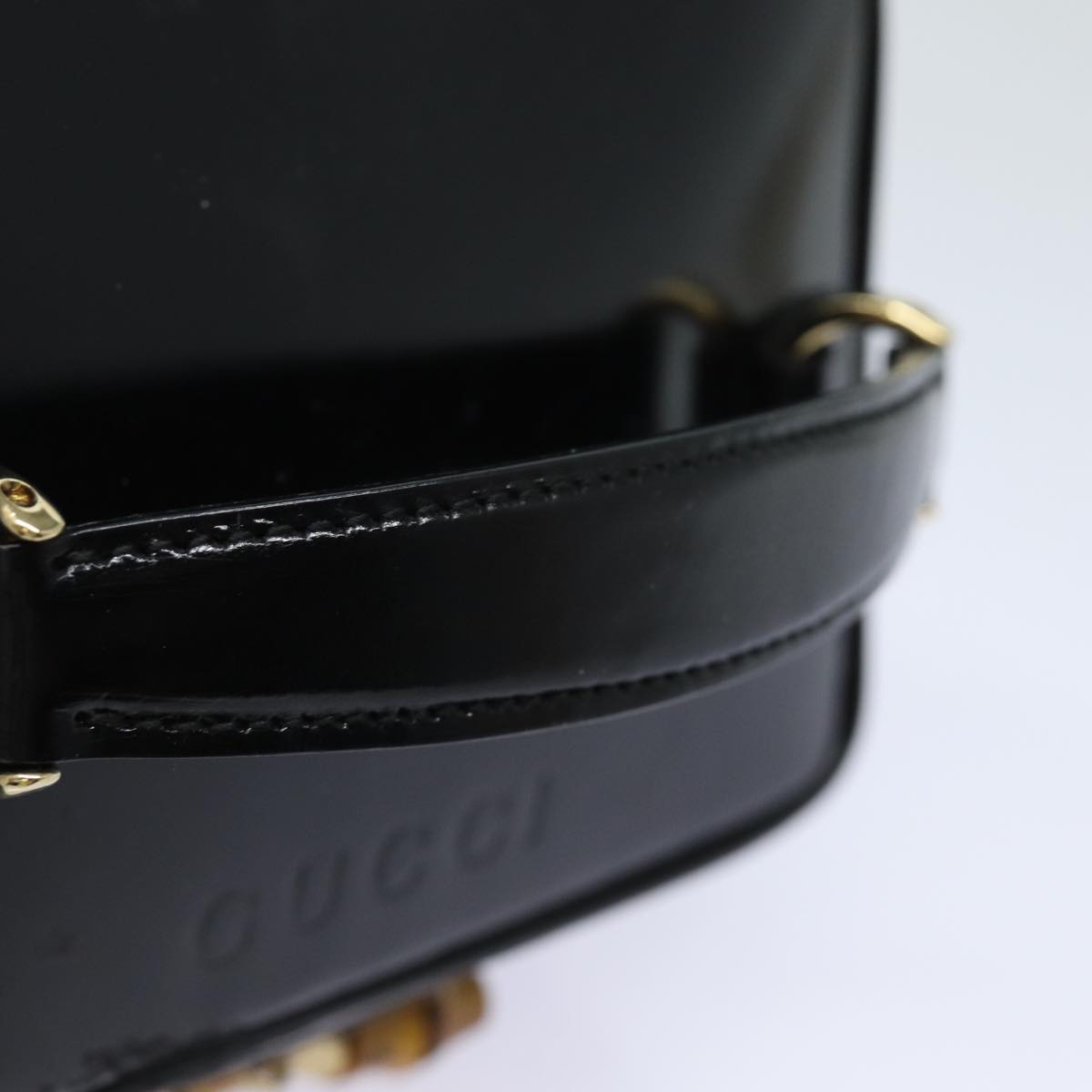 GUCCI Bamboo Vanity Hand Bag Enamel Black Auth bs15879