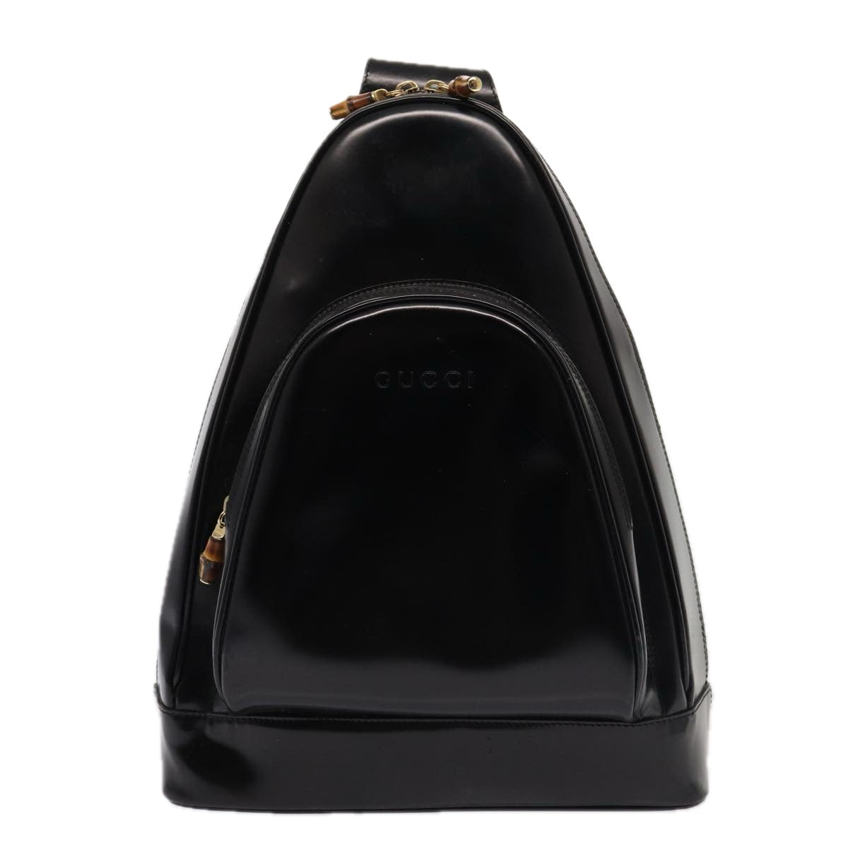 GUCCI Body Bag Enamel Black 003 2113 0027 Auth bs15880