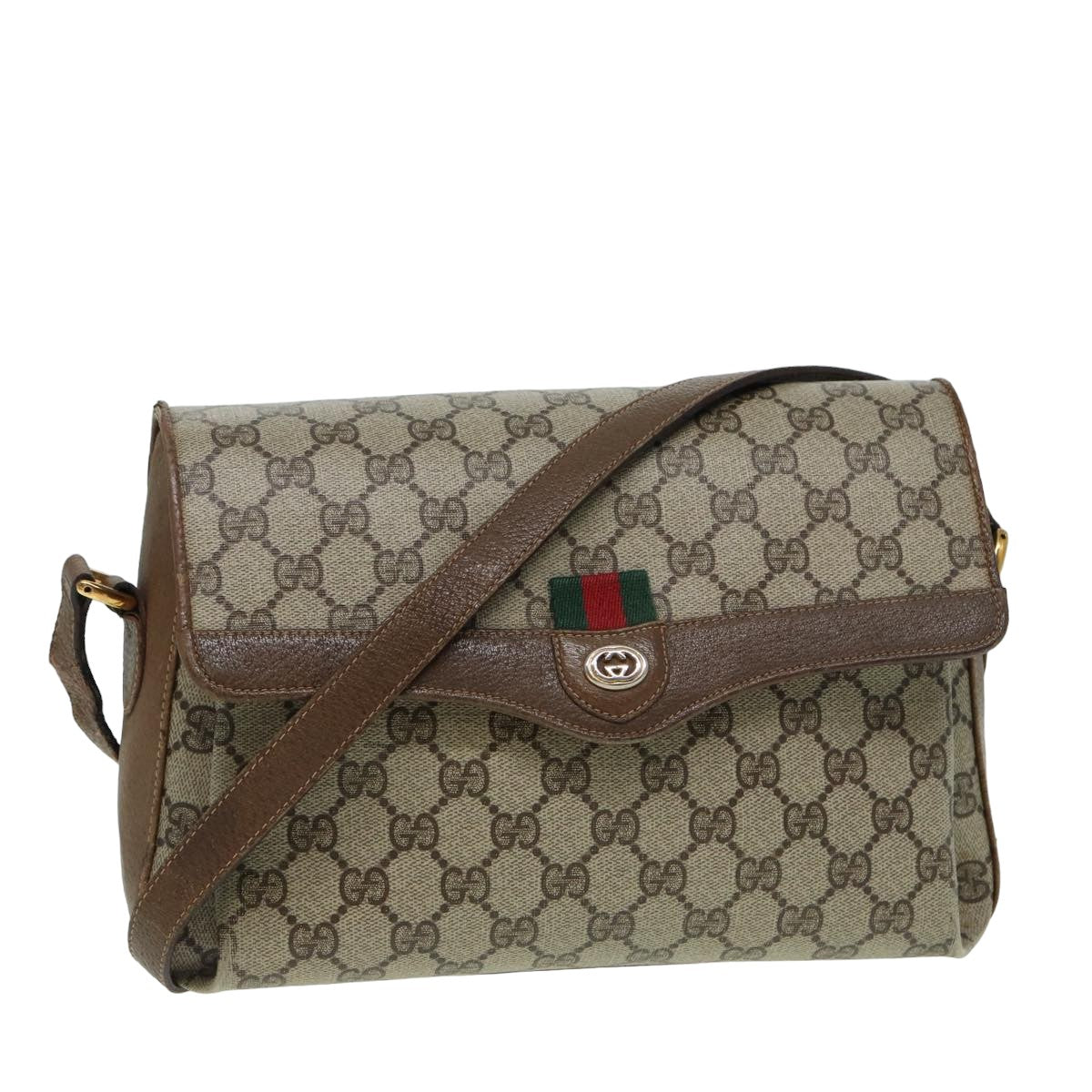 GUCCI GG Supreme Web Sherry Line Shoulder Bag Beige Red 904 02 084 Auth bs15881