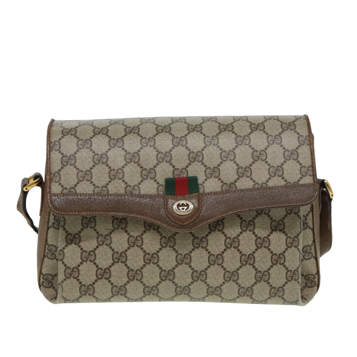 GUCCI GG Supreme Web Sherry Line Shoulder Bag Beige Red 904 02 084 Auth bs15881 - 0