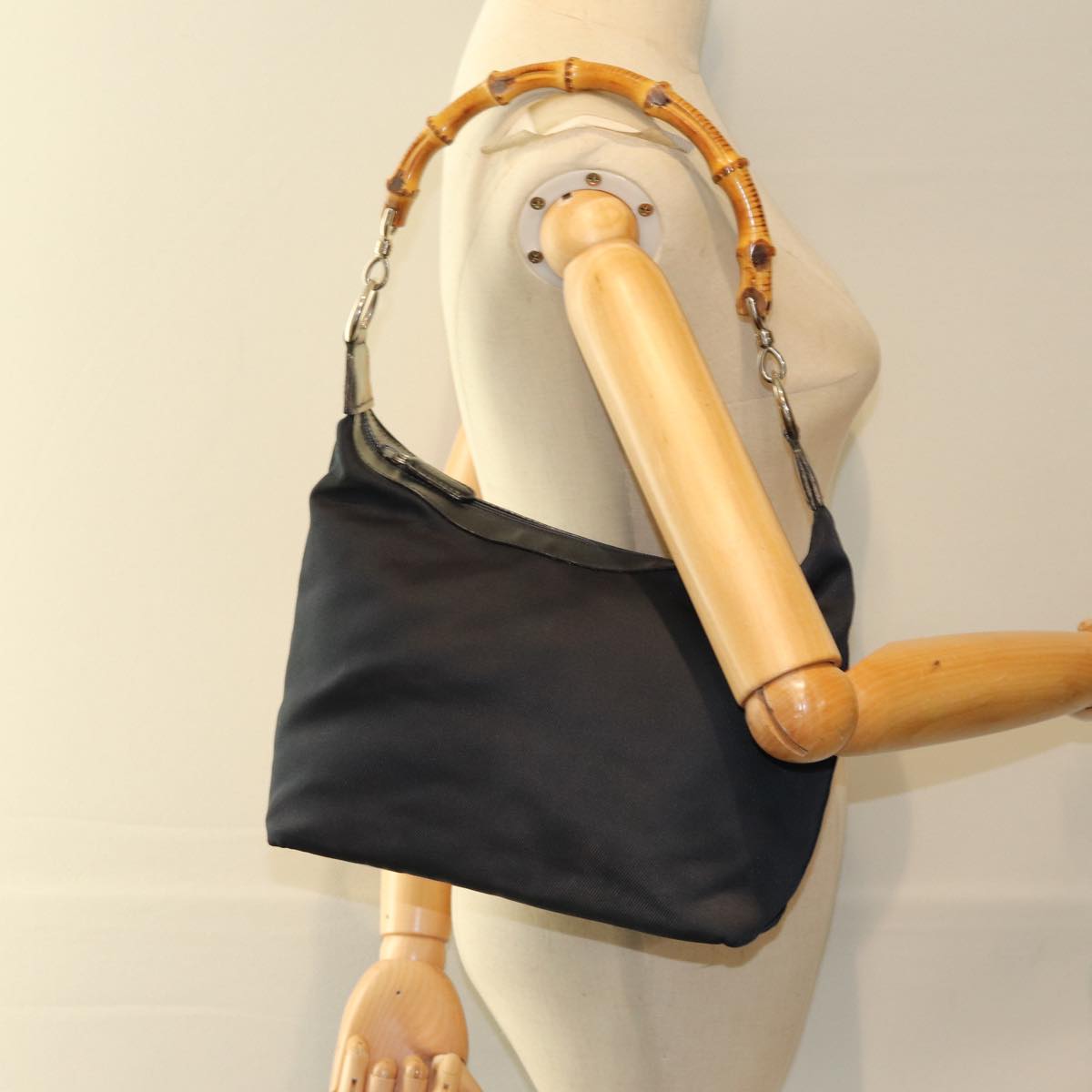 GUCCI Bamboo Shoulder Bag Nylon Navy 000 1956 0531 Auth bs15882