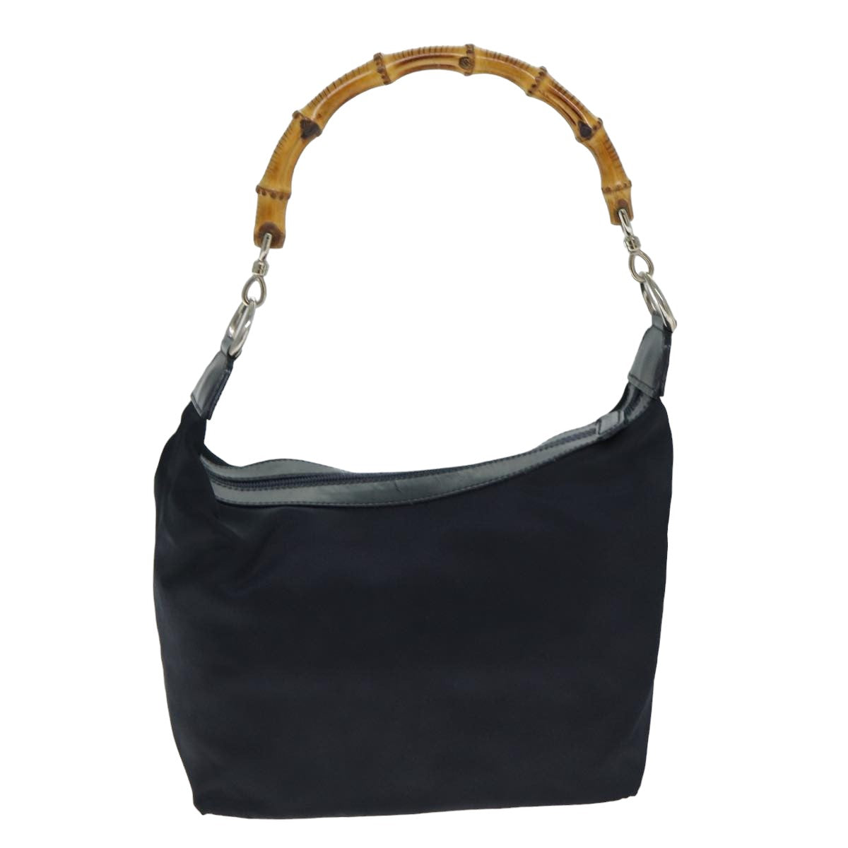 GUCCI Bamboo Shoulder Bag Nylon Navy 000 1956 0531 Auth bs15882