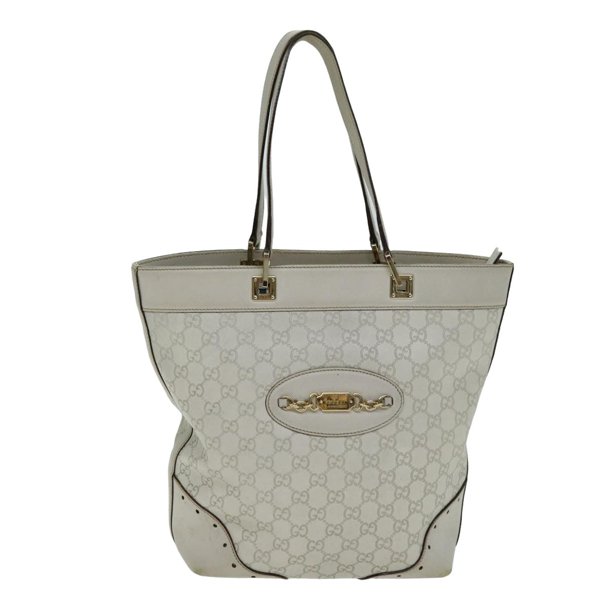 GUCCI GG Canvas Guccissima Tote Bag White 145984 Auth bs15884