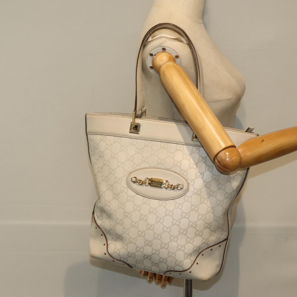 GUCCI GG Canvas Guccissima Tote Bag White 145984 Auth bs15884