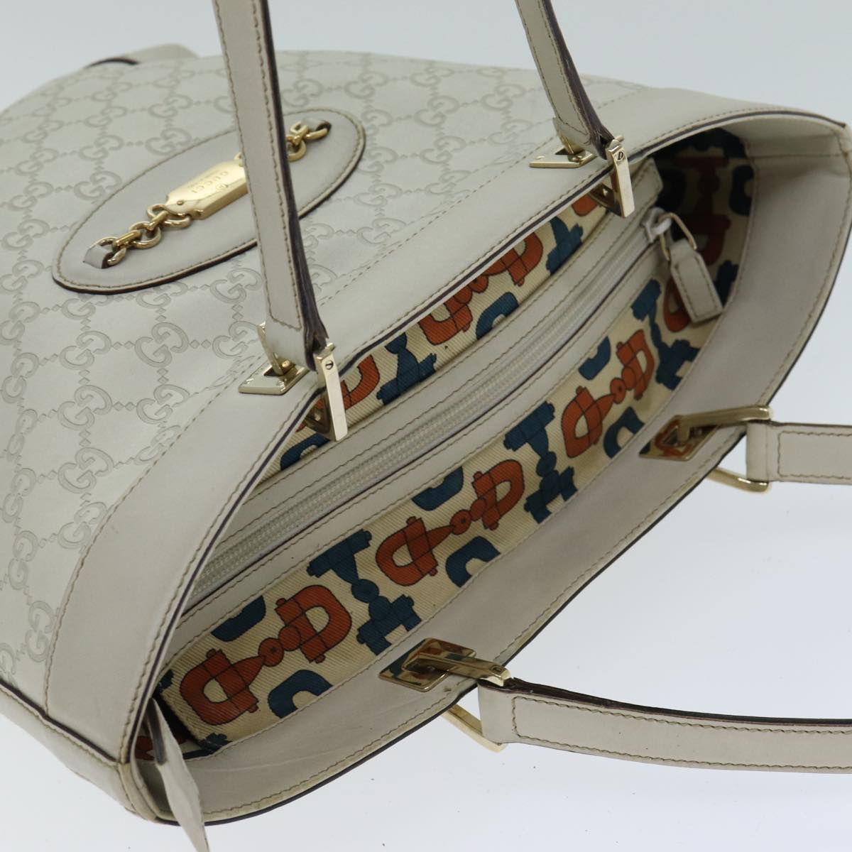 GUCCI GG Canvas Guccissima Tote Bag White 145984 Auth bs15884