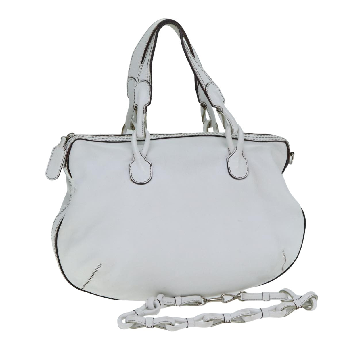 LOEWE Hand Bag Leather 2way White Auth bs15892