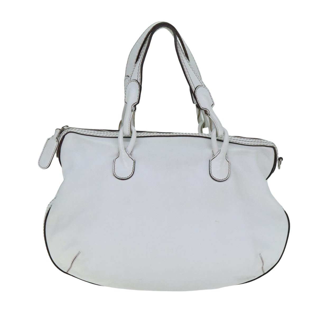 LOEWE Hand Bag Leather 2way White Auth bs15892