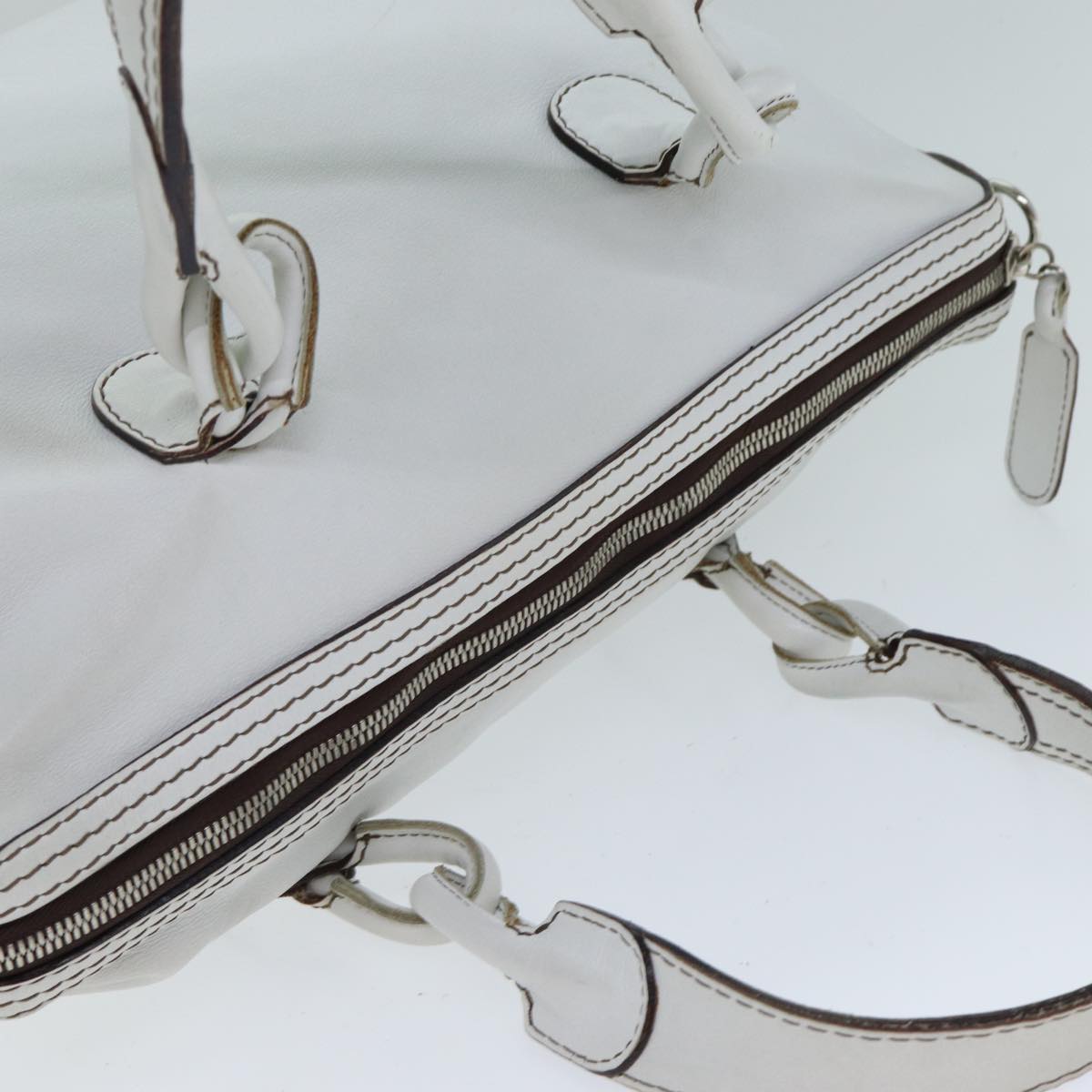 LOEWE Hand Bag Leather 2way White Auth bs15892