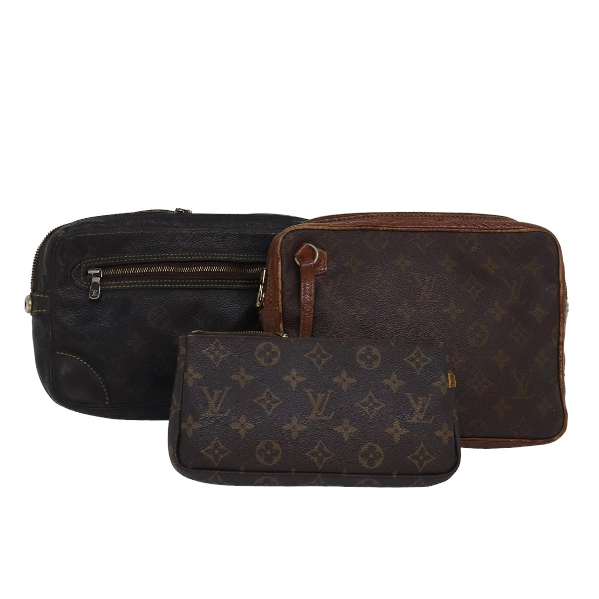 LOUIS VUITTON Monogram Clutch Bag 3Set LV Auth bs15947