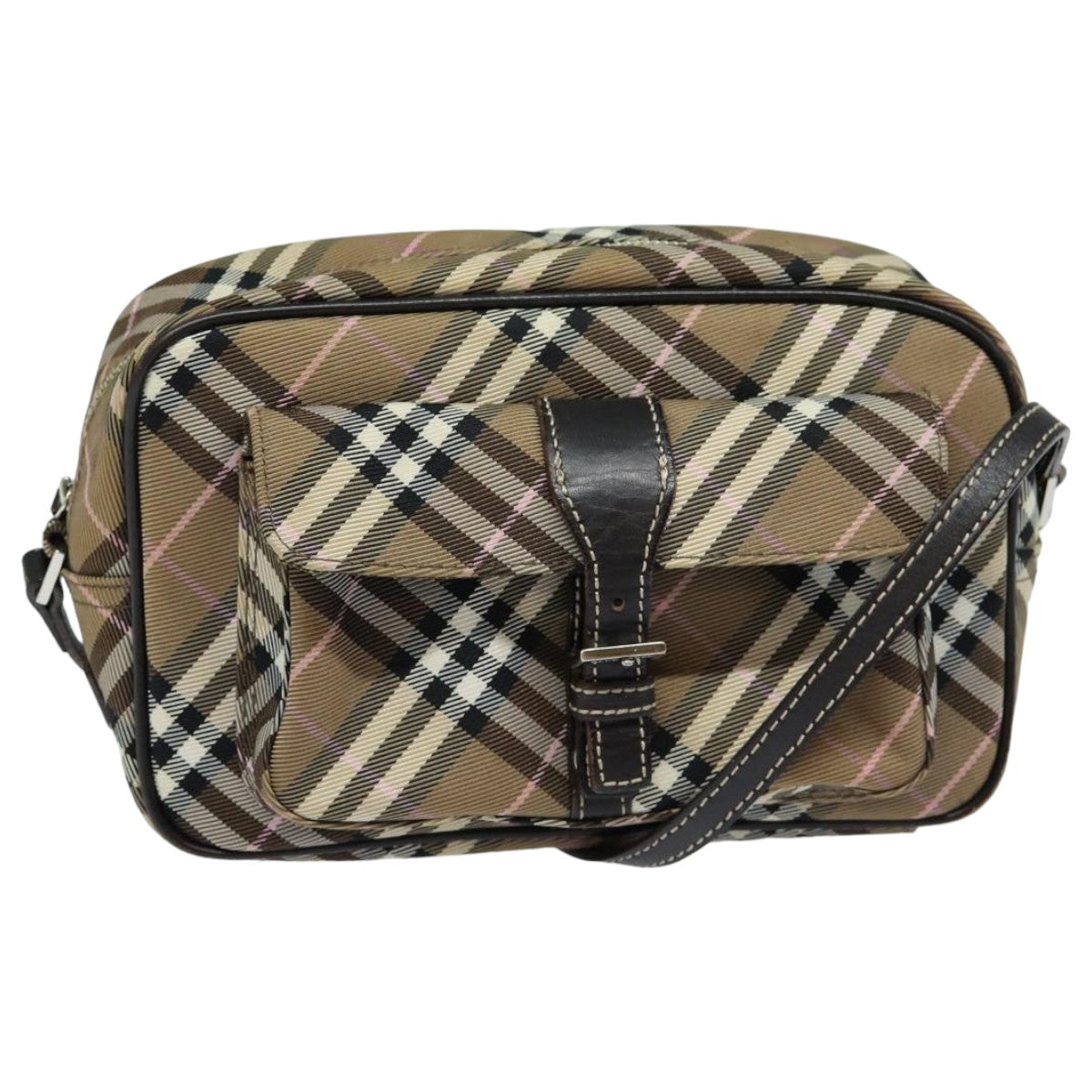 BURBERRY Nova Check Blue Label Shoulder Bag Nylon Brown Auth bs15960