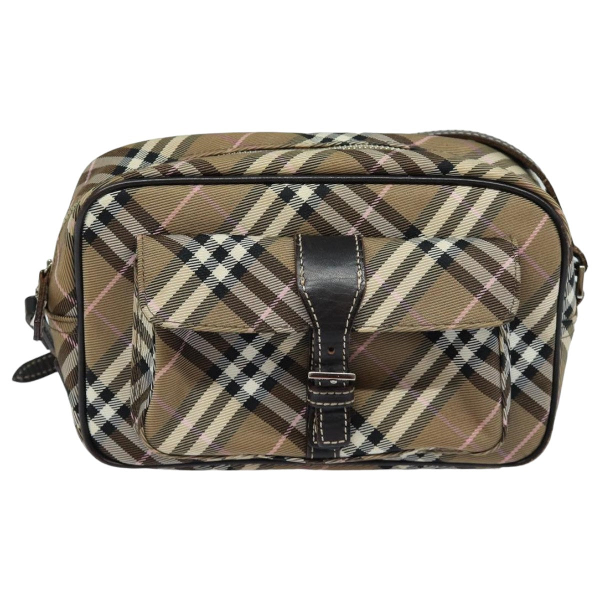 BURBERRY Nova Check Blue Label Shoulder Bag Nylon Brown Auth bs15960