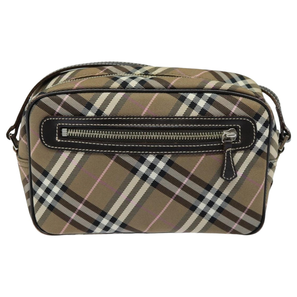 BURBERRY Nova Check Blue Label Shoulder Bag Nylon Brown Auth bs15960