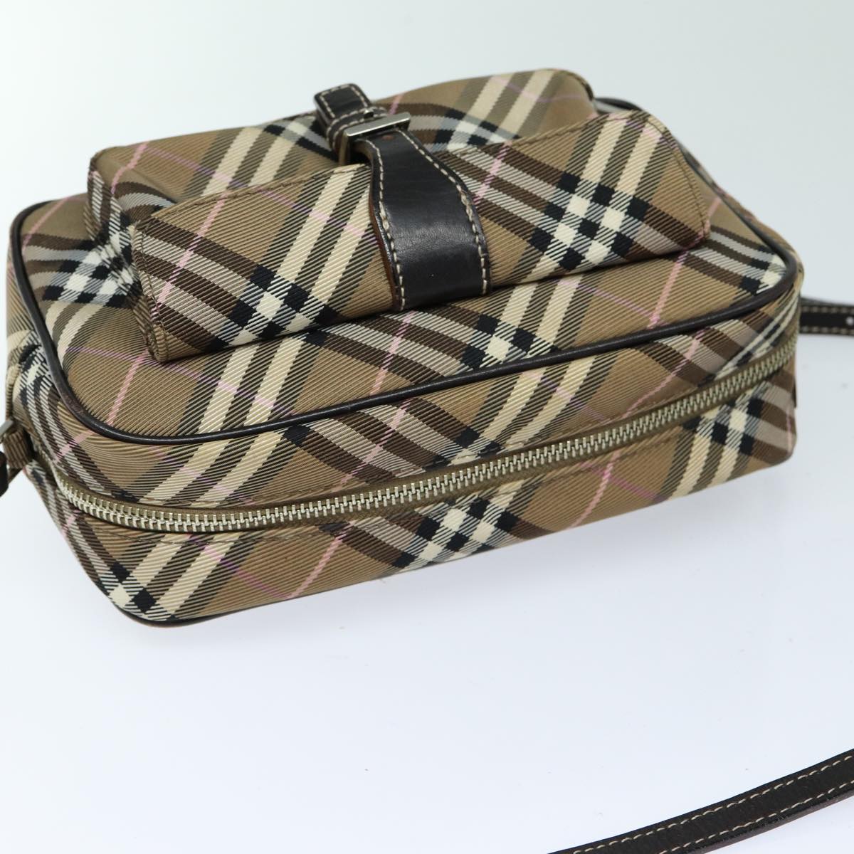 BURBERRY Nova Check Blue Label Shoulder Bag Nylon Brown Auth bs15960