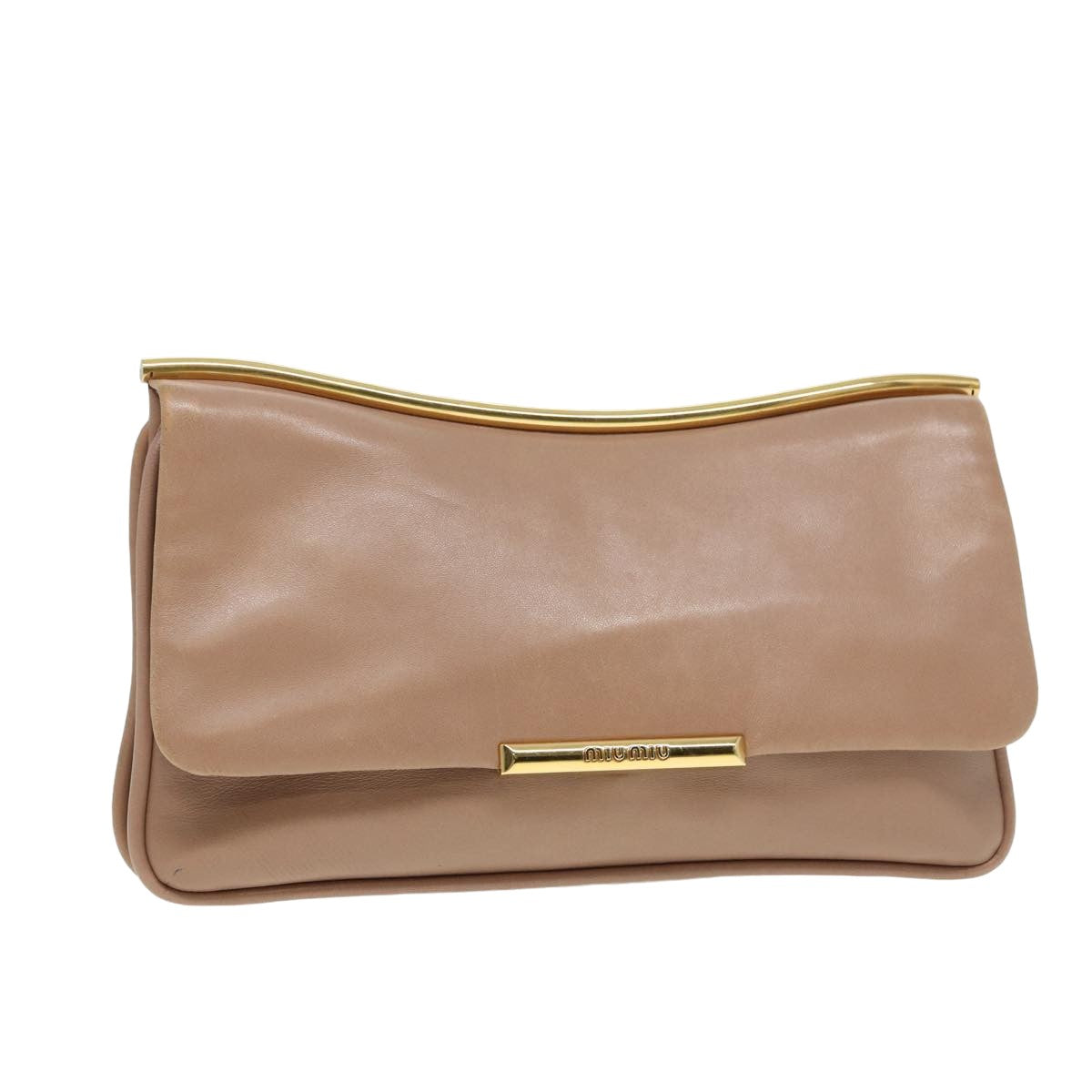 Miu Miu Clutch Bag Leather Beige Auth bs15964