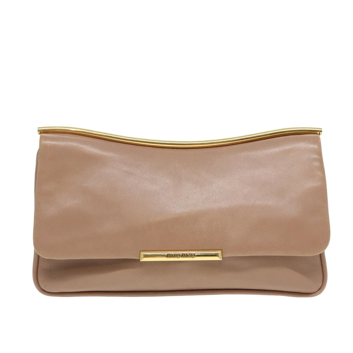 Miu Miu Clutch Bag Leather Beige Auth bs15964