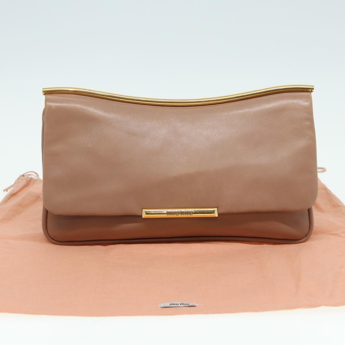 Miu Miu Clutch Bag Leather Beige Auth bs15964