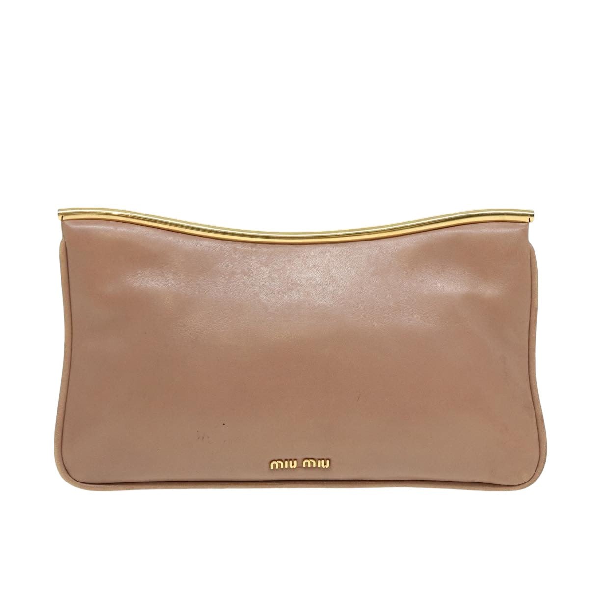 Miu Miu Clutch Bag Leather Beige Auth bs15964 - 0