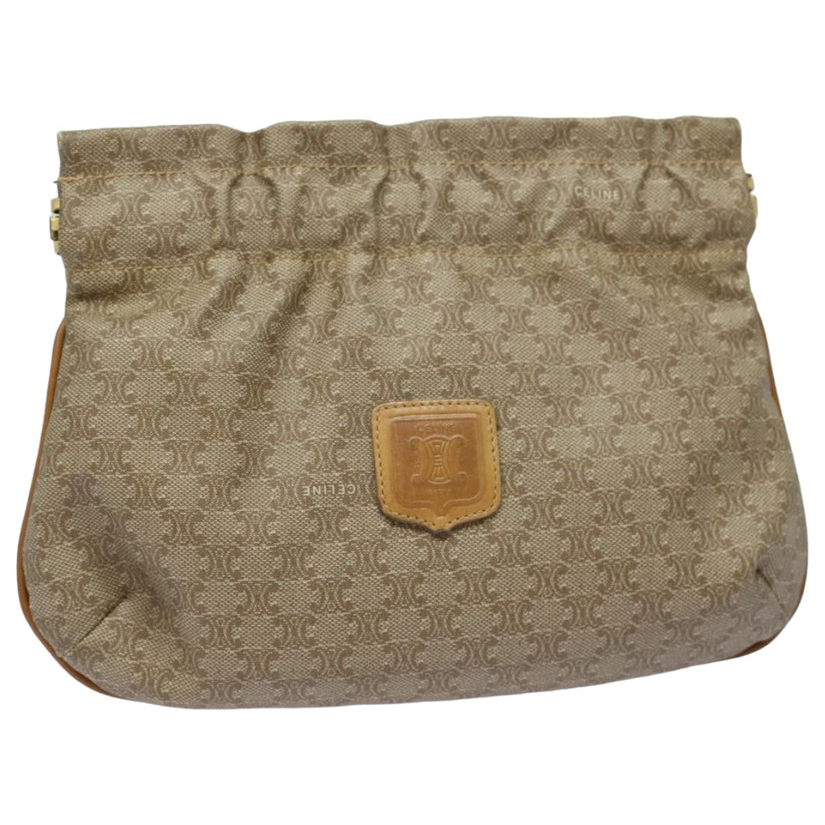 CELINE Macadam Canvas Pouch Beige Auth bs15969