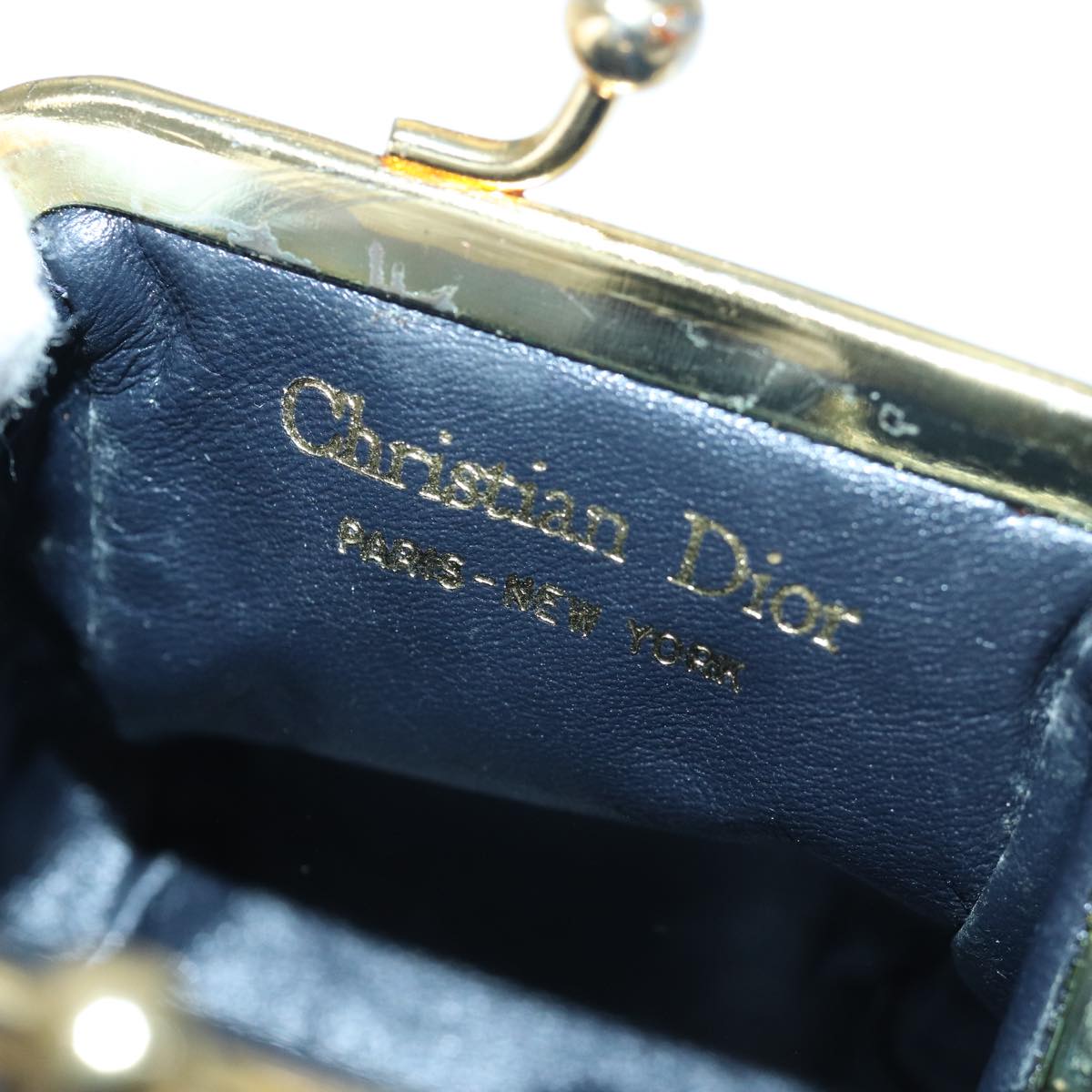 Christian Dior Trotter Canvas Gamaguchi Coin Purse Navy Auth bs15973