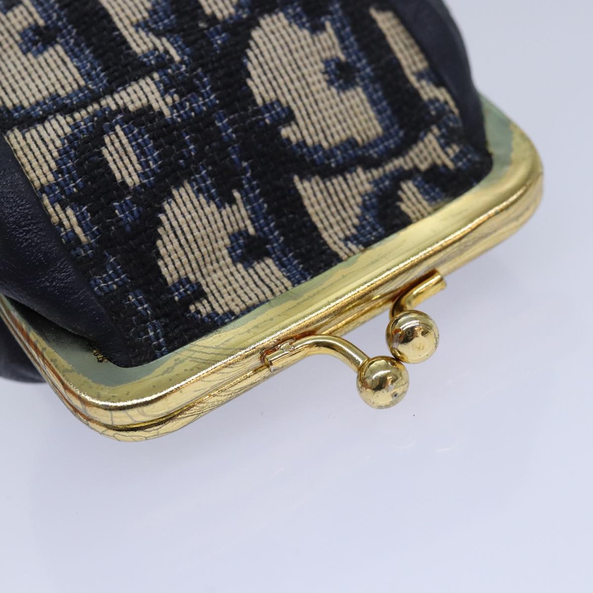 Christian Dior Trotter Canvas Gamaguchi Coin Purse Navy Auth bs15973