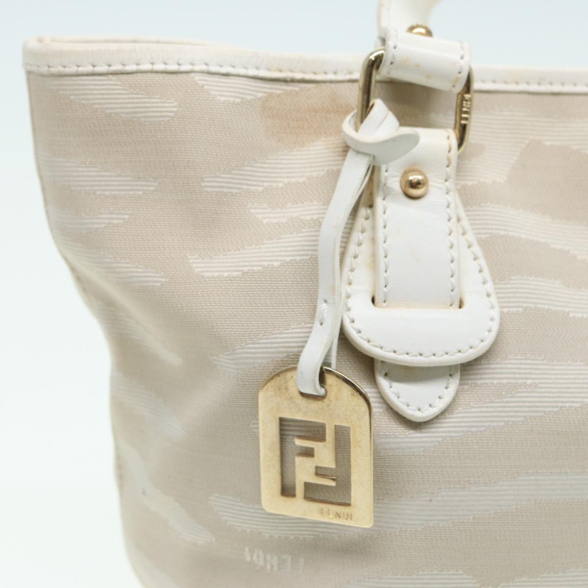 FENDI Hand Bag Canvas Leather White Auth bs16007