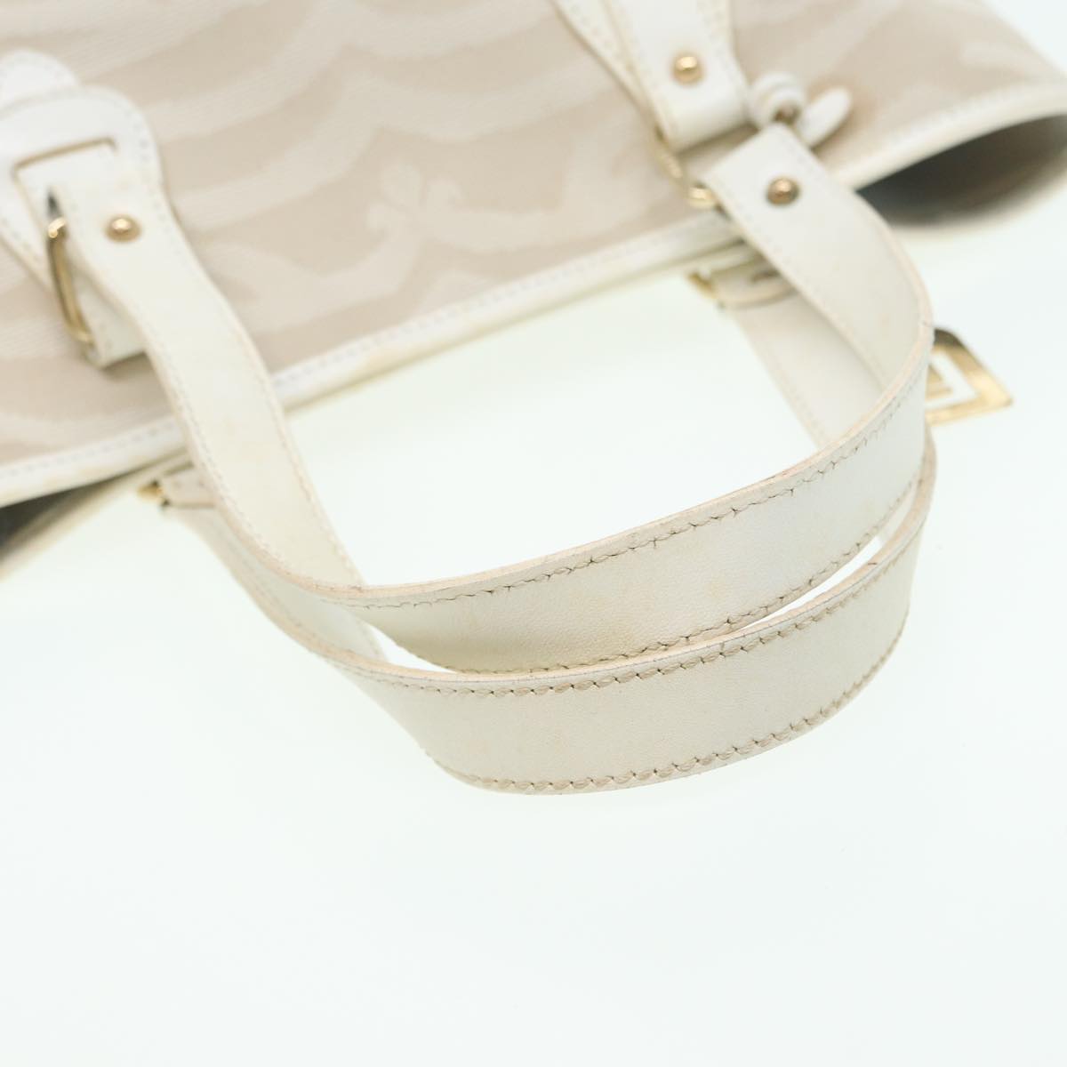 FENDI Hand Bag Canvas Leather White Auth bs16007