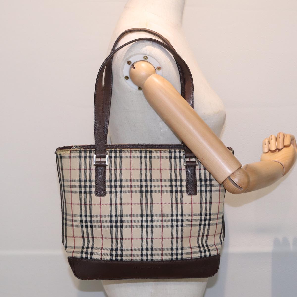 BURBERRY Nova Check Tote Bag Canvas Beige Brown Auth bs16017