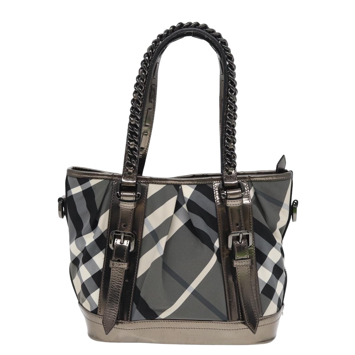 BURBERRY Nova Check Hand Bag Canvas Leather 2way Black Auth bs16022