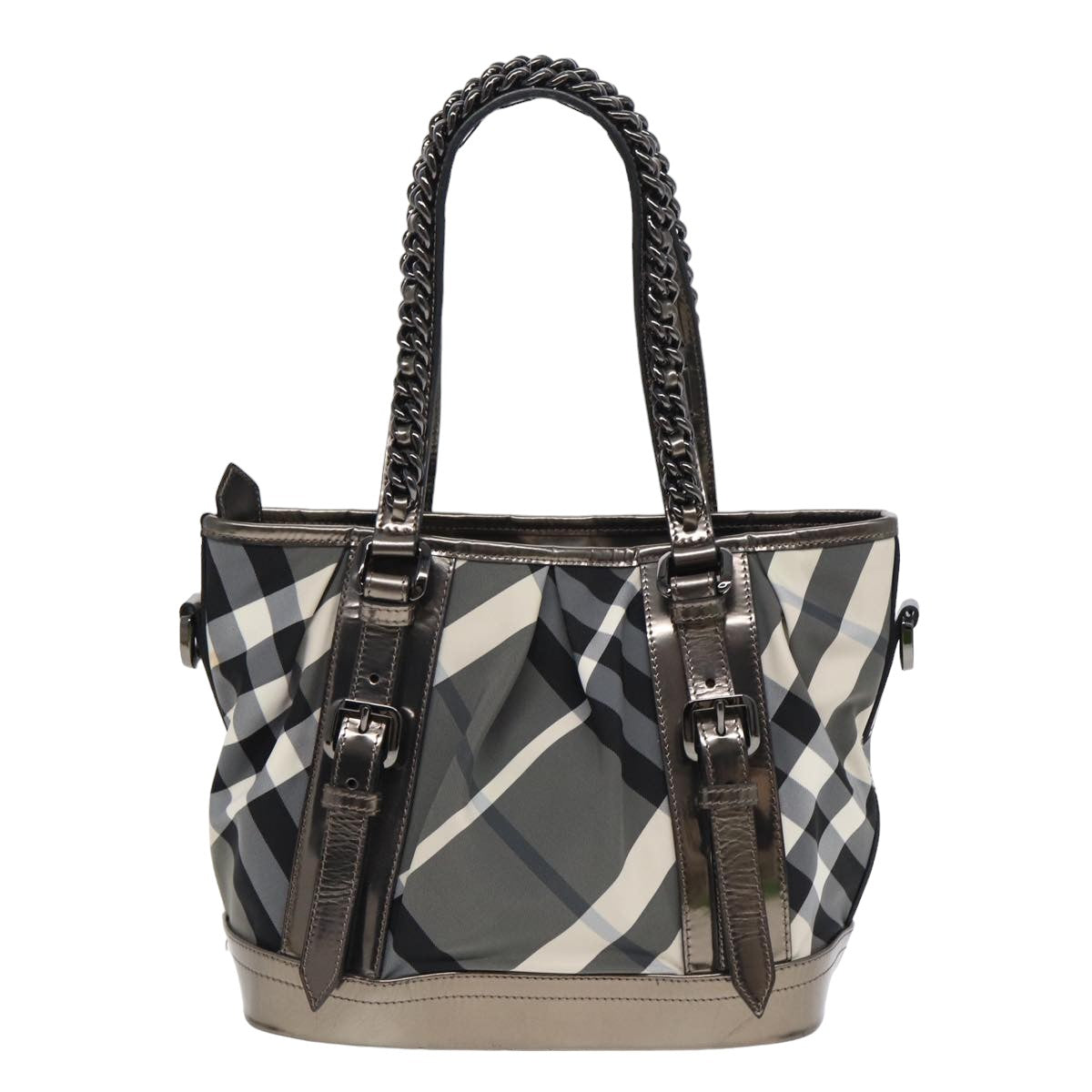 BURBERRY Nova Check Hand Bag Canvas Leather 2way Black Auth bs16022